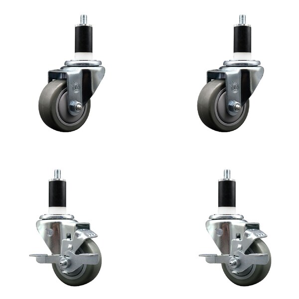 Service Caster 3'' SS Gray Poly Wheel Swivel 1-3/8'' Expanding Stem Caster Set 2 Brakes, 4PK SCC-SSEX20S314-PPUB-2-TLB-2-138 - main